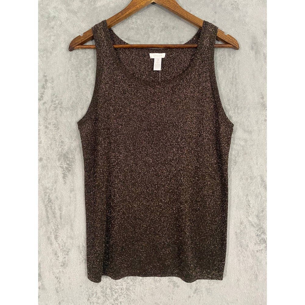 Chico's Tank Sz 3/XL Bronze Shimmer Isadora Tank Sweater Metallic Scoop Neck